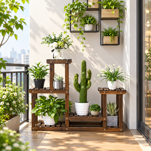4-Tier Wooden Plant Display Stand