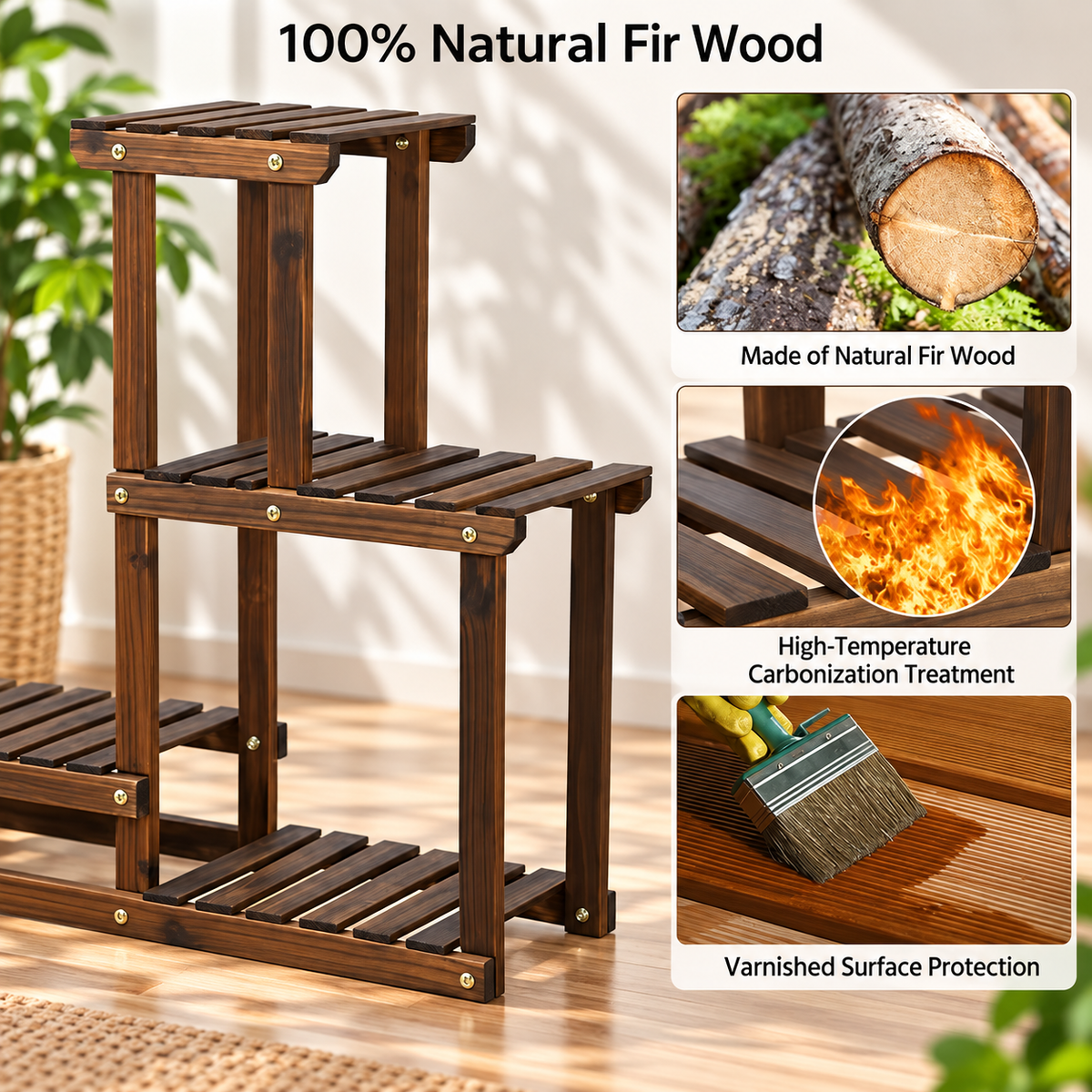 4-Tier Wooden Plant Display Stand