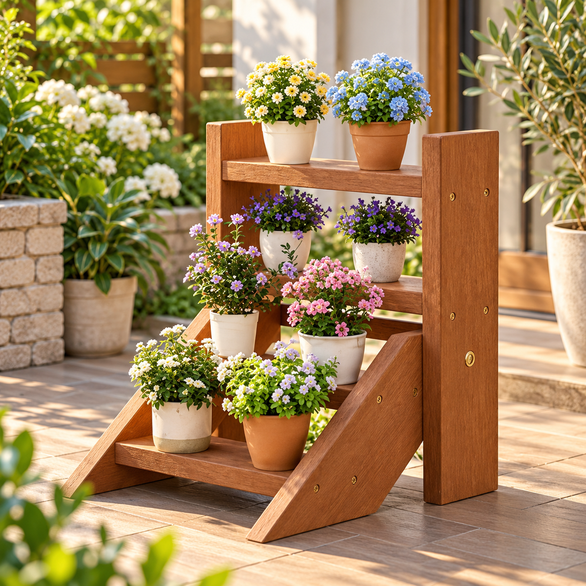 4-Tier Wooden Ladder Plant Stand