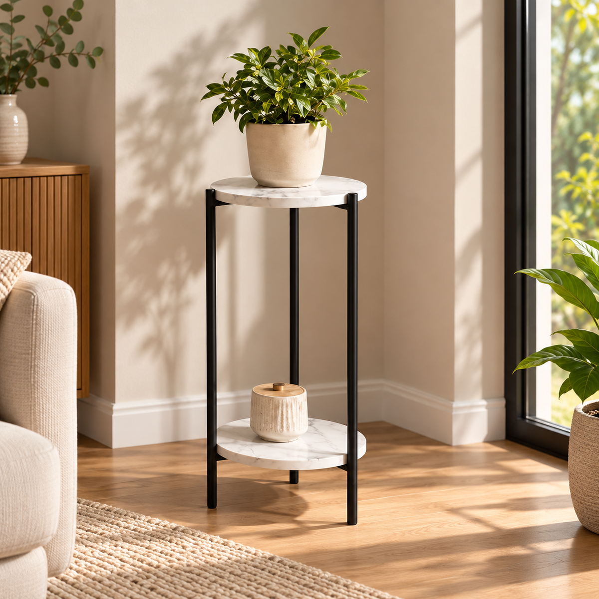 2-Tier Marble Plant Stand