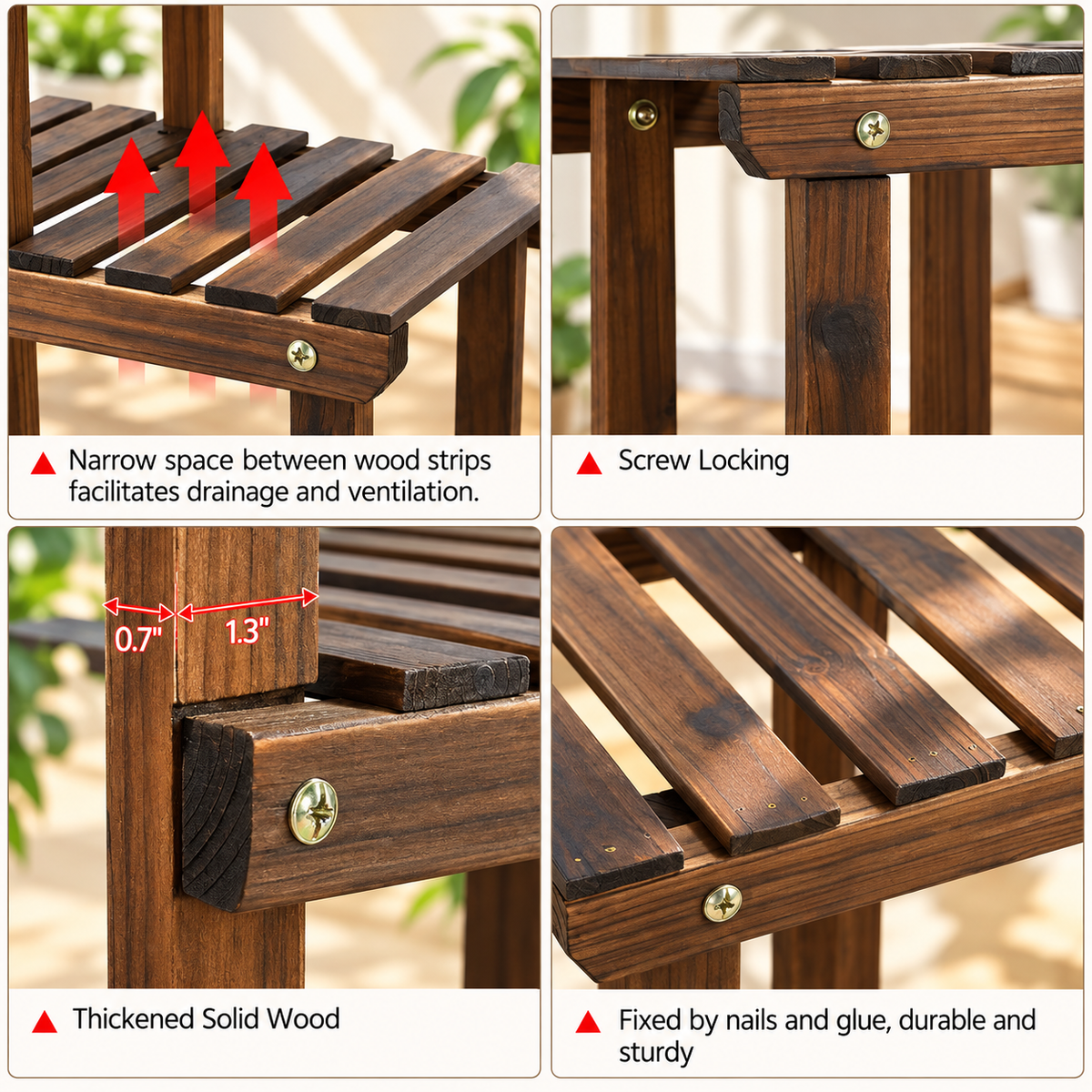 4-Tier Wooden Plant Display Stand