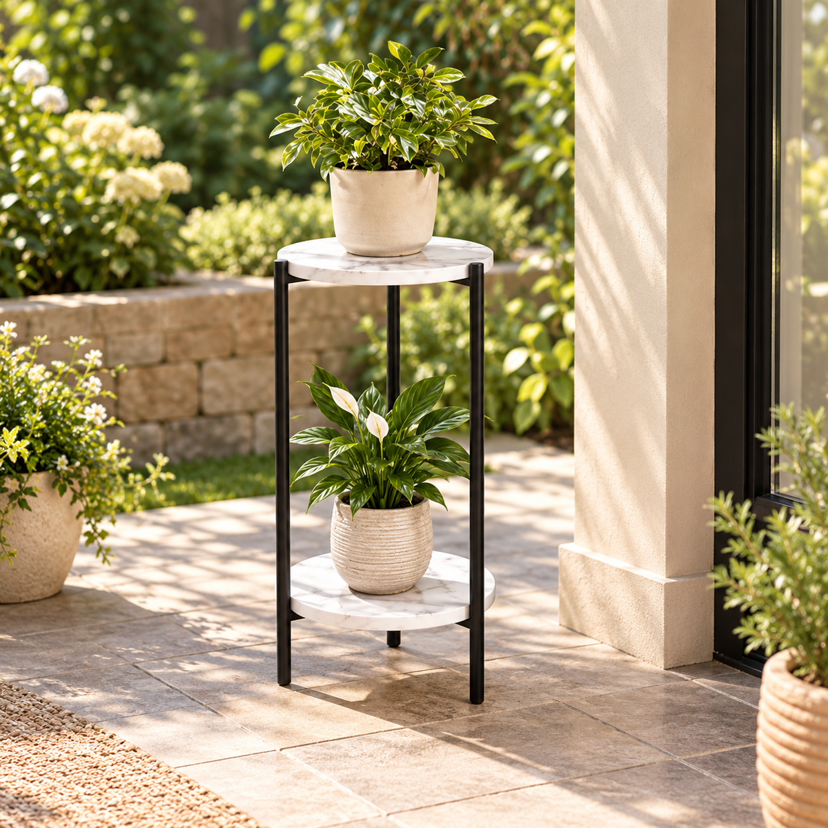2-Tier Marble Plant Stand