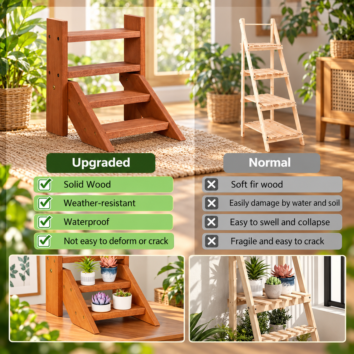 4-Tier Wooden Ladder Plant Stand