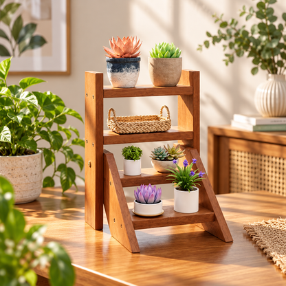 4-Tier Wooden Ladder Plant Stand