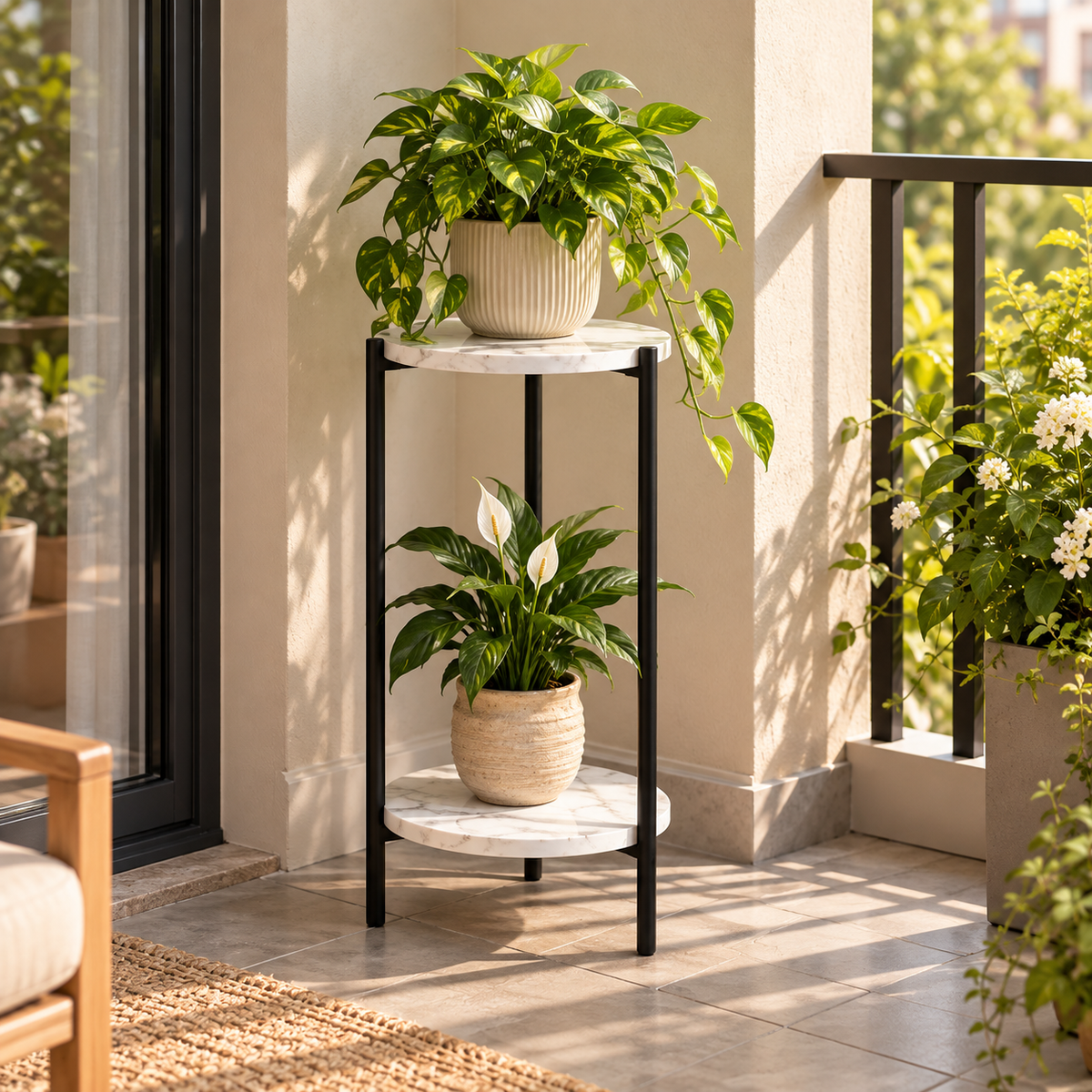 2-Tier Marble Plant Stand