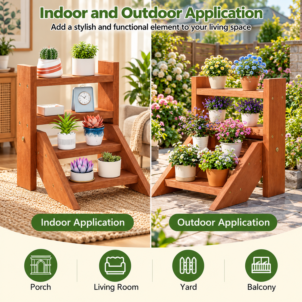 4-Tier Wooden Ladder Plant Stand