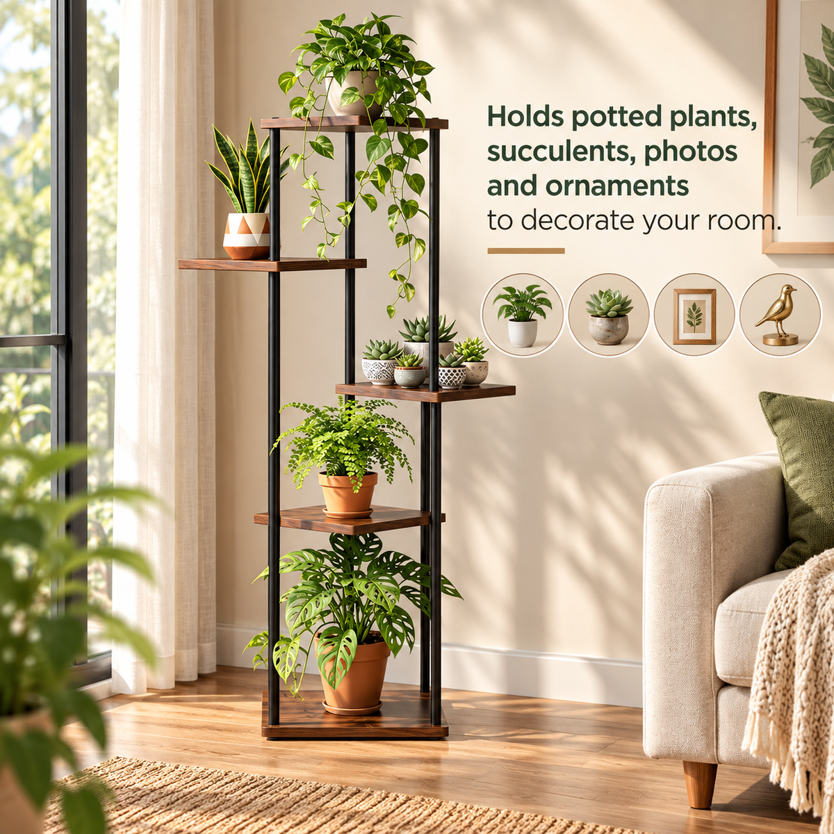 Tall Tiered Corner Plant Stand