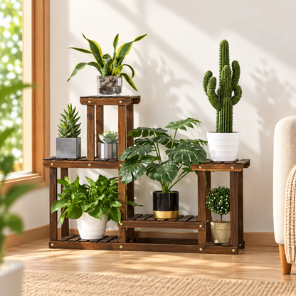 4-Tier Wooden Plant Display Stand
