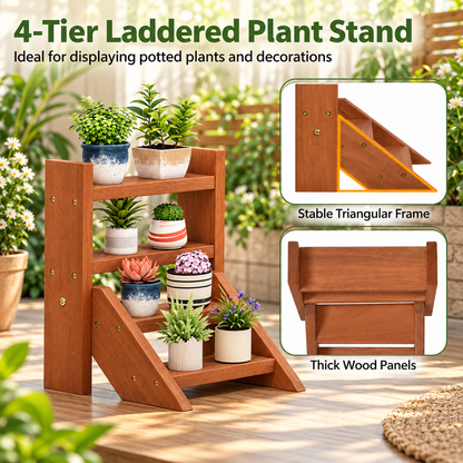 4-Tier Wooden Ladder Plant Stand