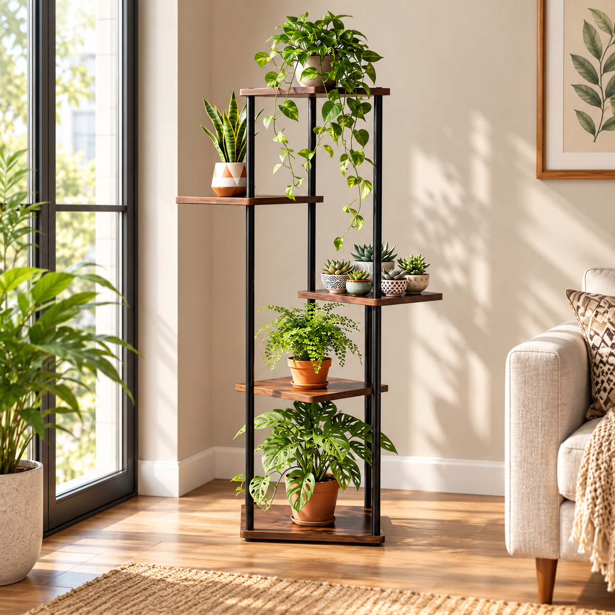 Tall Tiered Corner Plant Stand