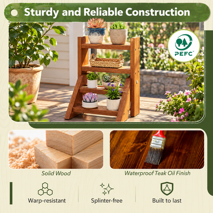 4-Tier Wooden Ladder Plant Stand
