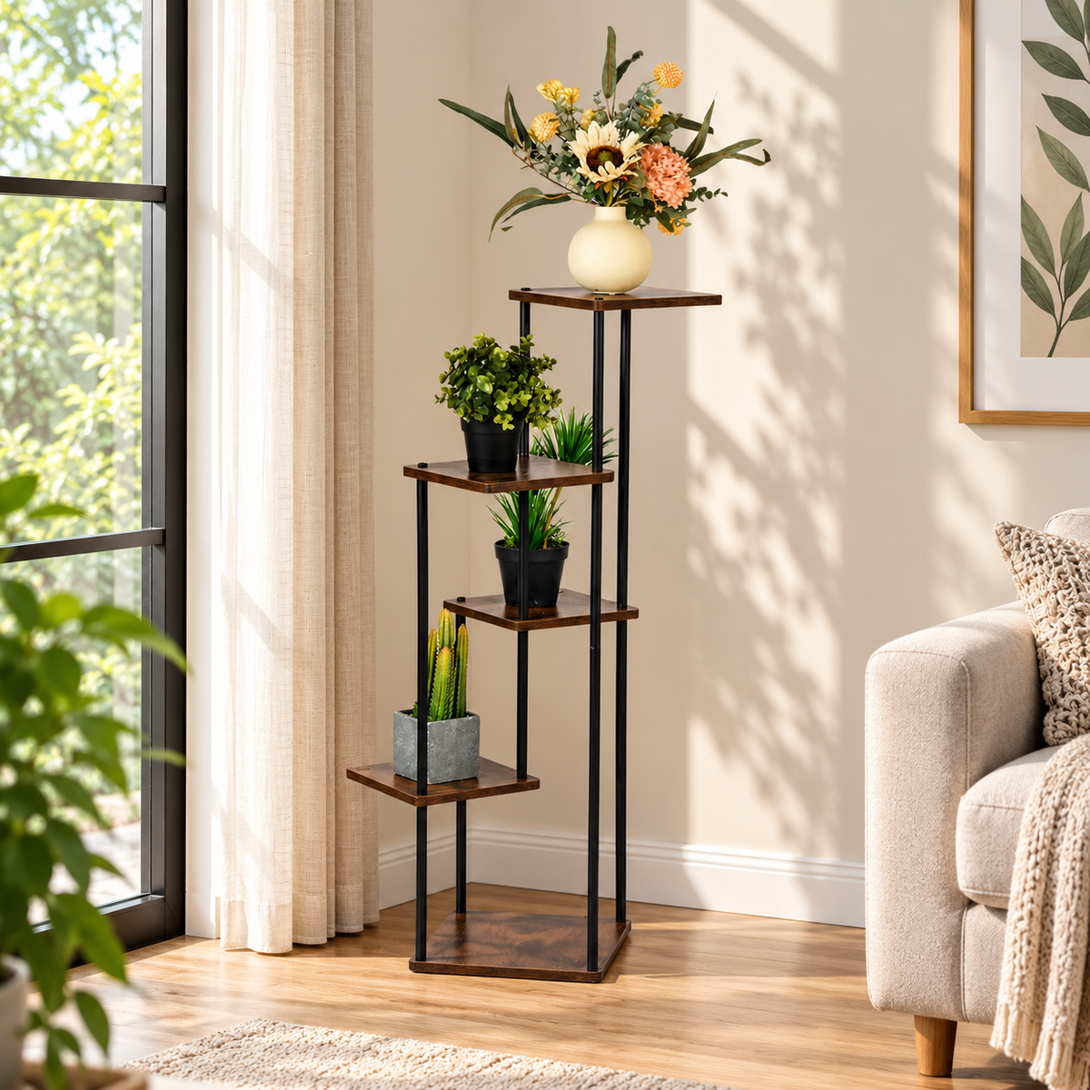 Tall Tiered Corner Plant Stand