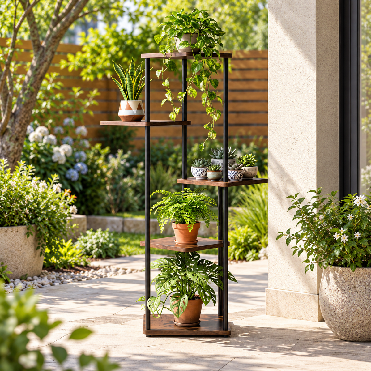 Tall Tiered Corner Plant Stand