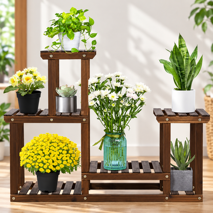 4-Tier Wooden Plant Display Stand