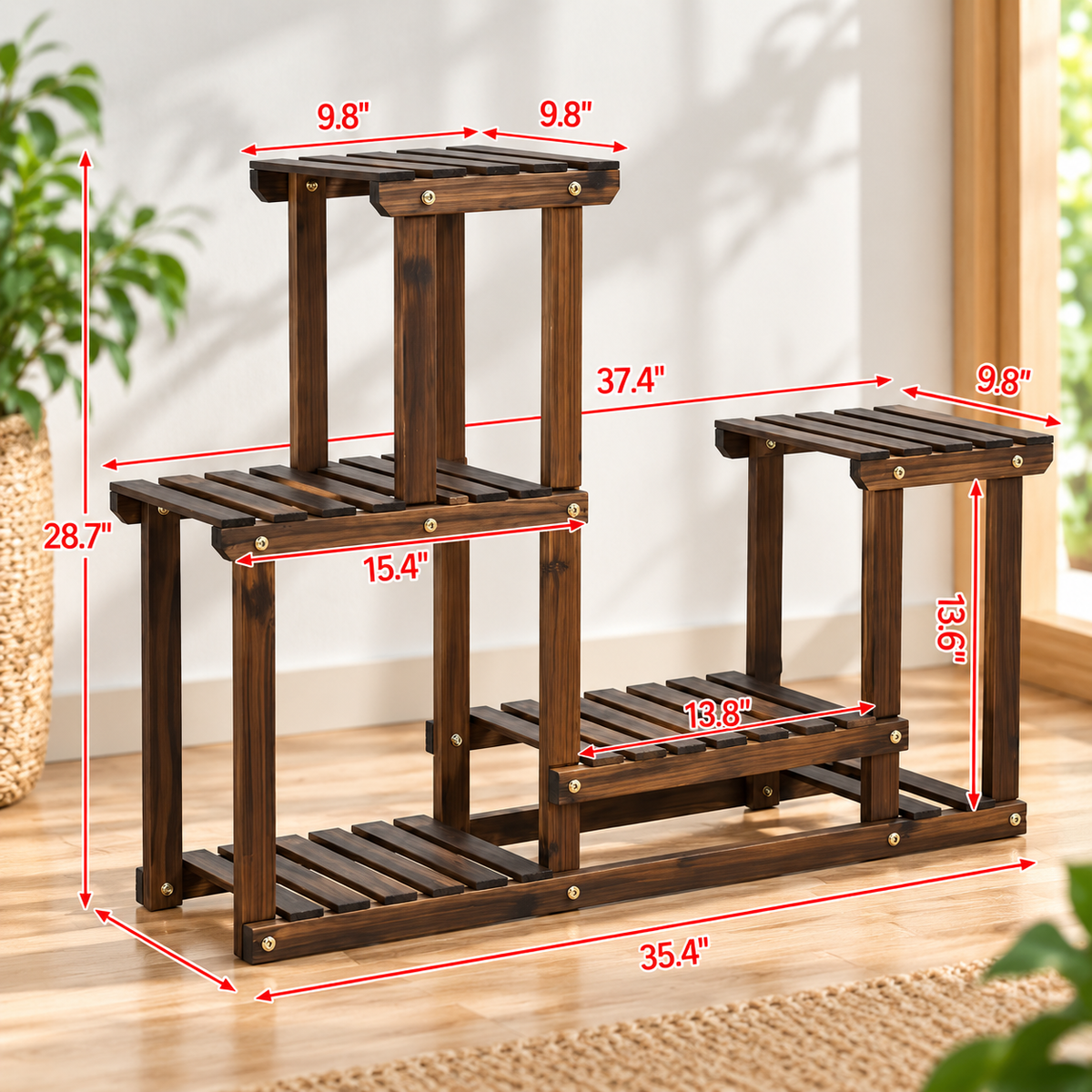 4-Tier Wooden Plant Display Stand